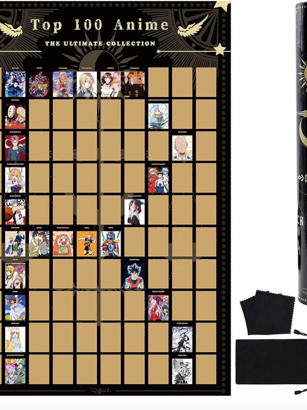 Top 100 Anime Scratch-Off Poster - Black & Gold